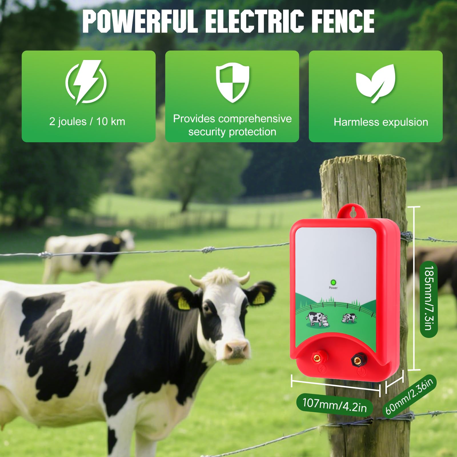 10km Elettrificatore per Recinto Elettrico,Recinzione Elettrica per Animali 2J Strumento Impermeabile Potente Recinti Controllore di Impulsi ad Alta Tensione Sicuro Pastore Fattoria Pascolo Giardino