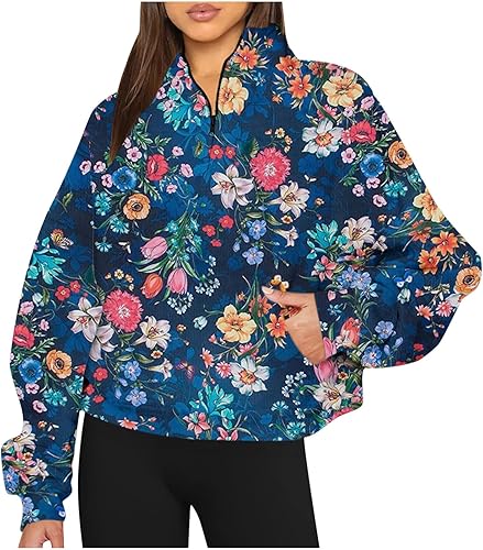 Sudaderas con estampado floral para mujer, sudadera casual de entrenamiento, sudadera de gran tamaño con cremallera de 14, sudadera vintage con