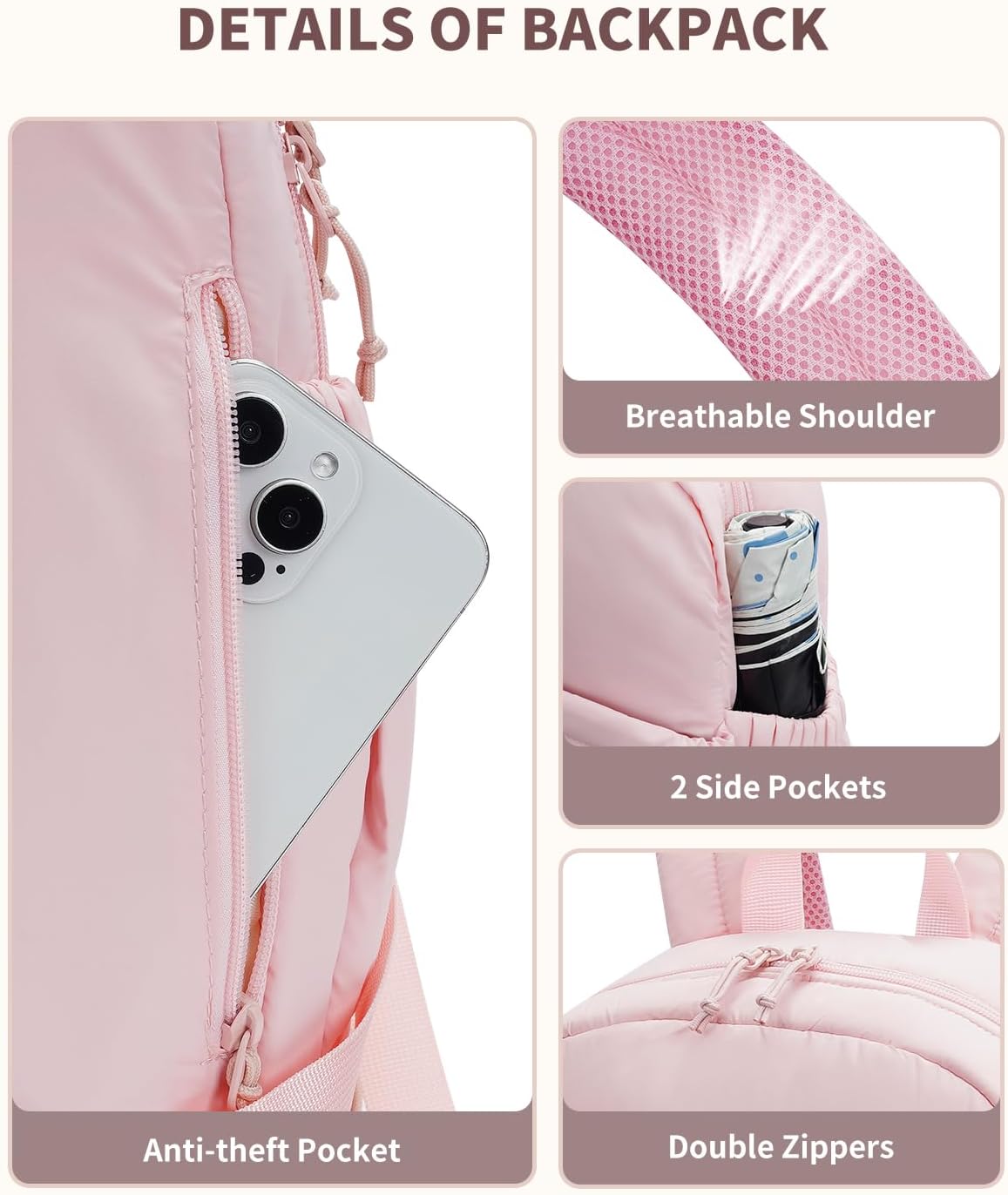 Ceneda Gym Backpack for Women, Cute Gym Bag with Shoe Compartment, Wet Pocket & Tumbler Strap, Puffer Dance Cheer Backpack
