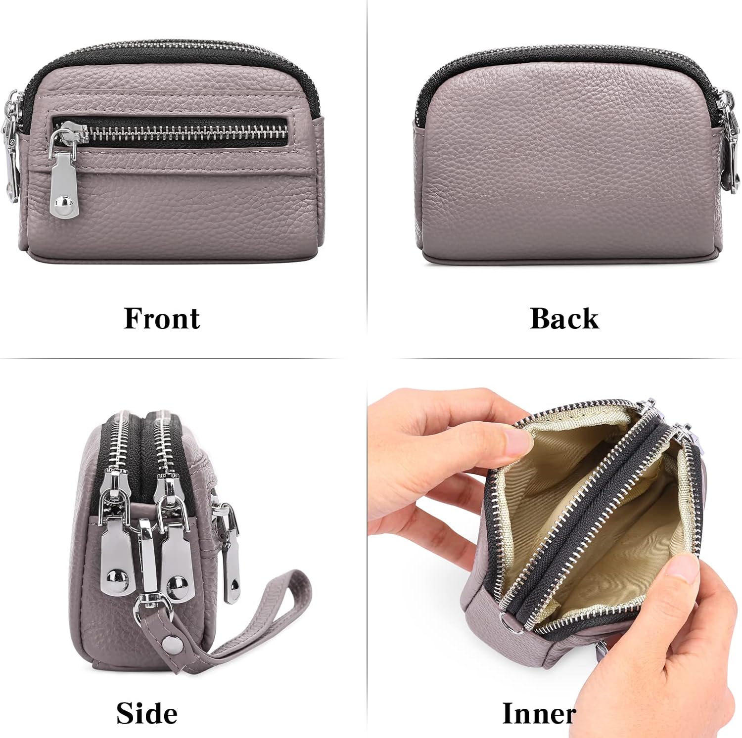 SENDEFN Coin Purse for Women Leather Wristlet Double Zip Around Small Change Pouch - Image 4
