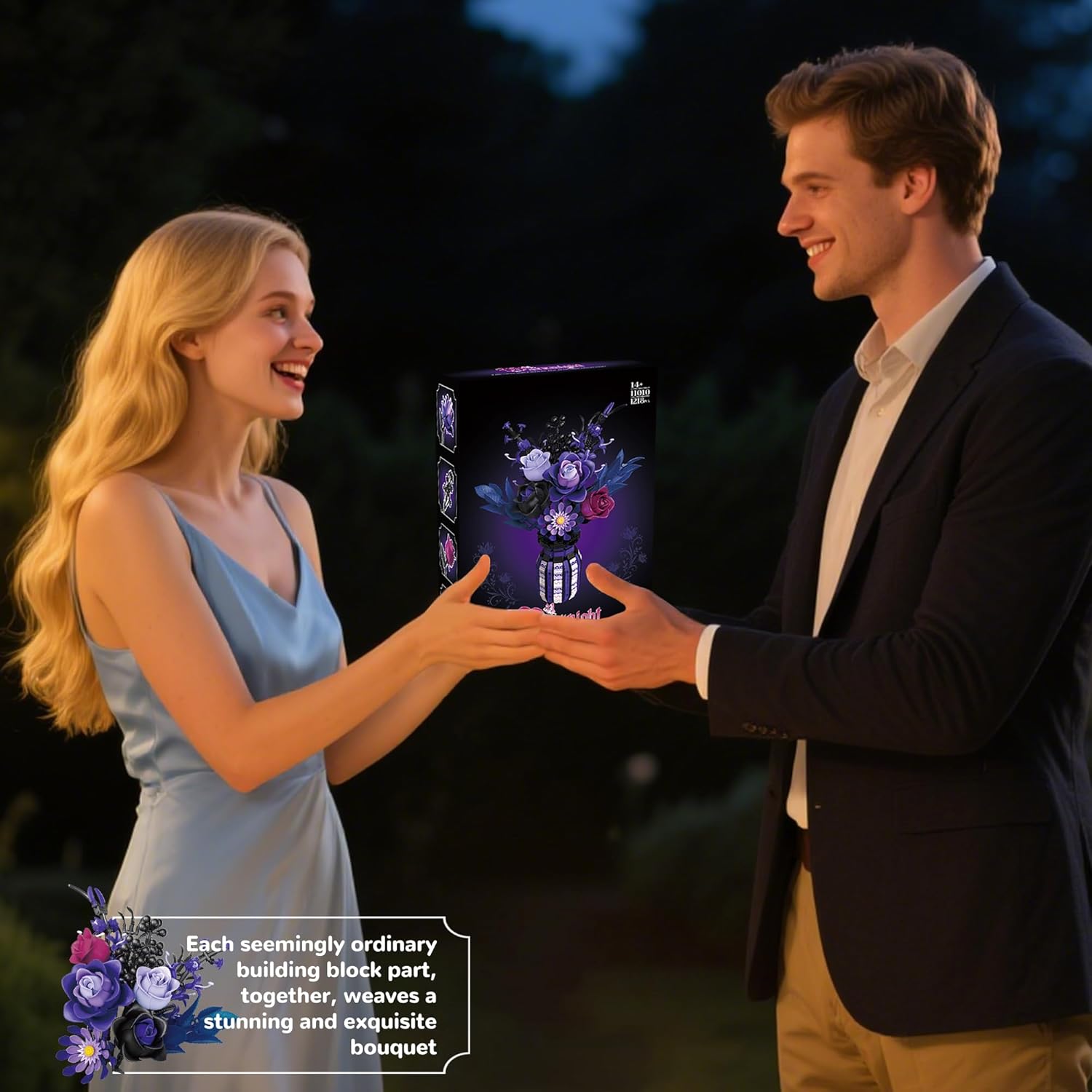 Roses Building Set Flowers Bouquet with Vase Purple Compatible with Lego Botanical Collection for Adults Women Girls Gothic Home Decor