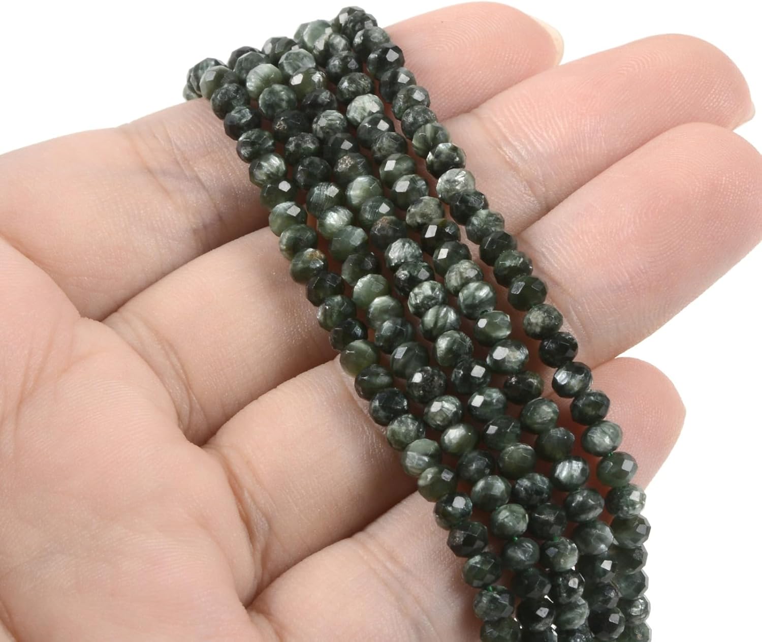 Seraphinite Natural Gemstone 4mm Faceted Rondelle Spacer Loose Beads 16 Inch for Jewelry Making Beads