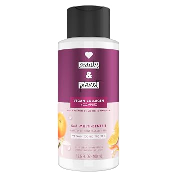 Love Beauty and Planet 5-in-1 بلسم متعدد الفوائد كيراتين نباتي وماندرين مقبل بالشمس ، لتنظيف عميق ، ترطيب ، قوة ، امتلاء ، تألق ، 13.5 أونصة سائلة