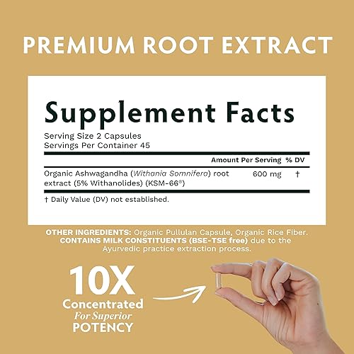 Miniatura 3 de TRIBE ORGANICS Ashwagandha KSM 66 - Suplemento ayurvédico de extracto de polvo de raíz orgánica pura - Enfoque, apoyo al estado de ánimo, aumenta