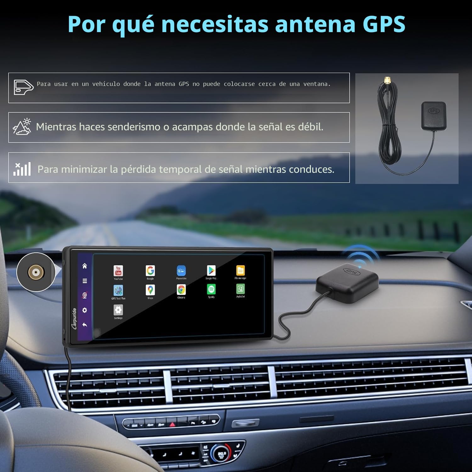 CARPURIDE CarPlay y Android Auto Inalámbricos 4+64 GB, Navegación en Línea y Fuera de Línea, Google Play, Mirror Link, BT, Antena GPS, Cámara Reversa, Pantalla Completa 10.26", área Visualización 9.3"