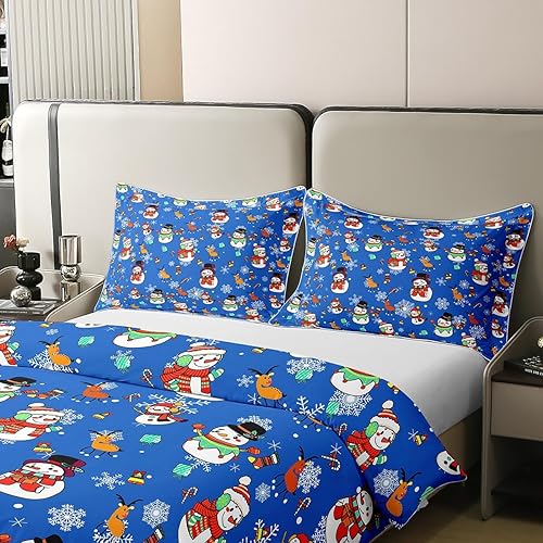 Miniatura 4 de Erosebridal Juego de ropa de cama de 100 % algodón para niños, funda de edredón de copos de nieve de Navidad, funda de edredón de dibujos animados,