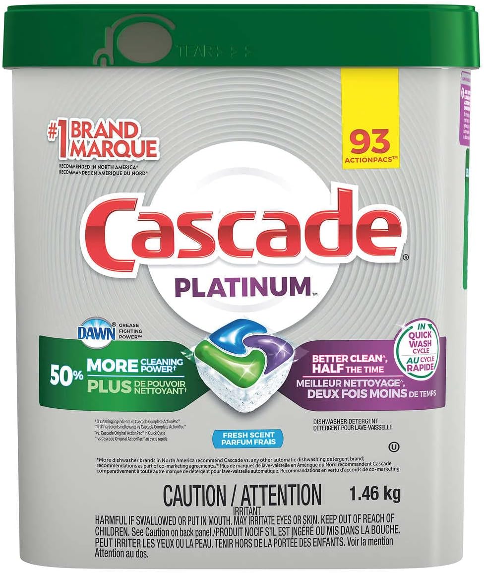 CascadePlatinum ActionPacs Dishwasher Detergent with Dawn, Fresh Scent - 93 Count