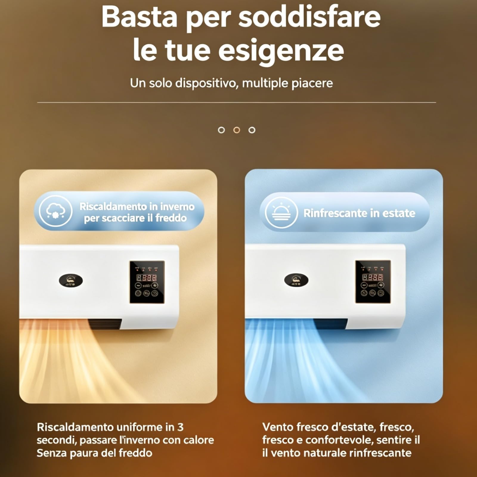 rockible Mini Condizionatore Portatile da Parete con Telecomando, Dispositivo di Riscaldamento e con Funzione di Vento Naturale, Presa UE 220 V, per Soggiorno e Casa, 55 x 24 x 12 Cm