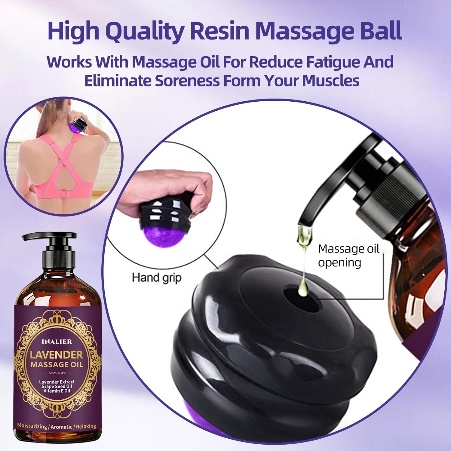 Massage Oil for Massage Therapy,Lavender Oil with Massage Roller Ball & Thumb Saver,SPA Relaxing Oi for Soothing,Massage Kit Spa Gifts for Him Her,Gifts for Men Women - Image 5