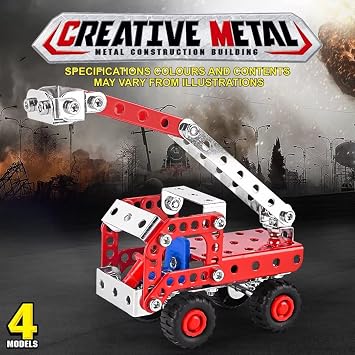 Ferthor Fun Stem Building Toys for Boys Age 8-12,Creative Sets Fire Trucks Series Model Kit,Assembly Toys for Kids,Metal Building Blocks for Model 4 in 1 Fire Fighting Cars(121PCS)