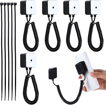 5 Pcs Magnetic Remote Control Holders with Spring Ropes Remote Holder Wall Mount Anti-Loss Control Holders for TV Controller, Tablets in Showroom, Gaming Controller, Only Fits Flat-Back