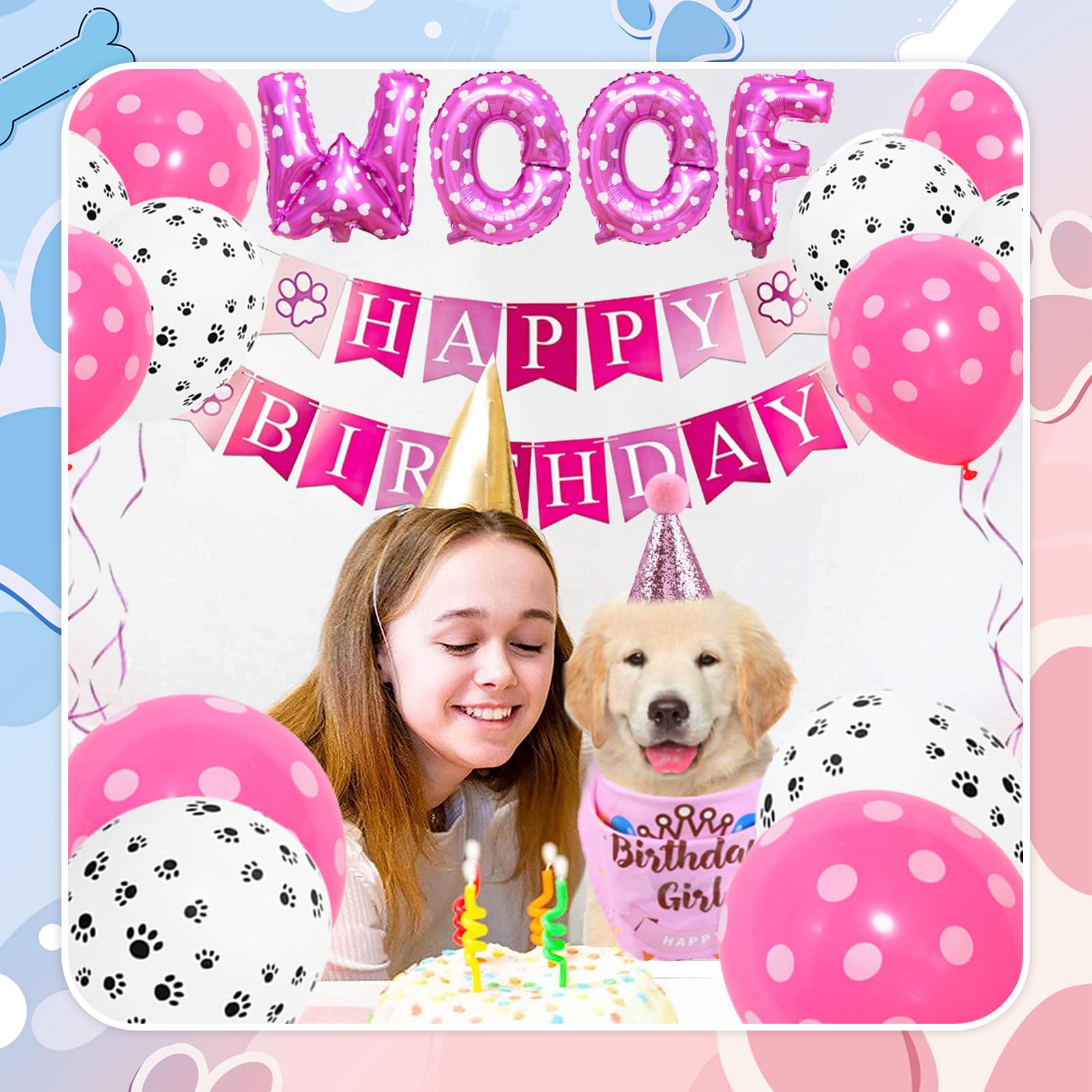 Festa di Compleanno Decorazioni per Cani, Set Bandana e Cappello Rosa