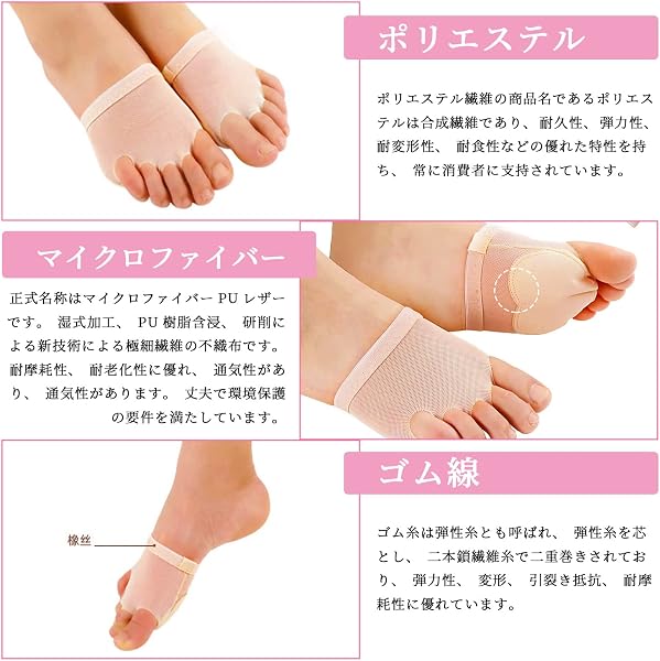 RICISUNG スキンシューズ ダンス バレエ ジャズダンス ベリーダンス 左右セット モダンバレエ ヨガ 用品 レッスン 練習用 ダンス用品 5本指 スキンシューズ 肌の色 - 3