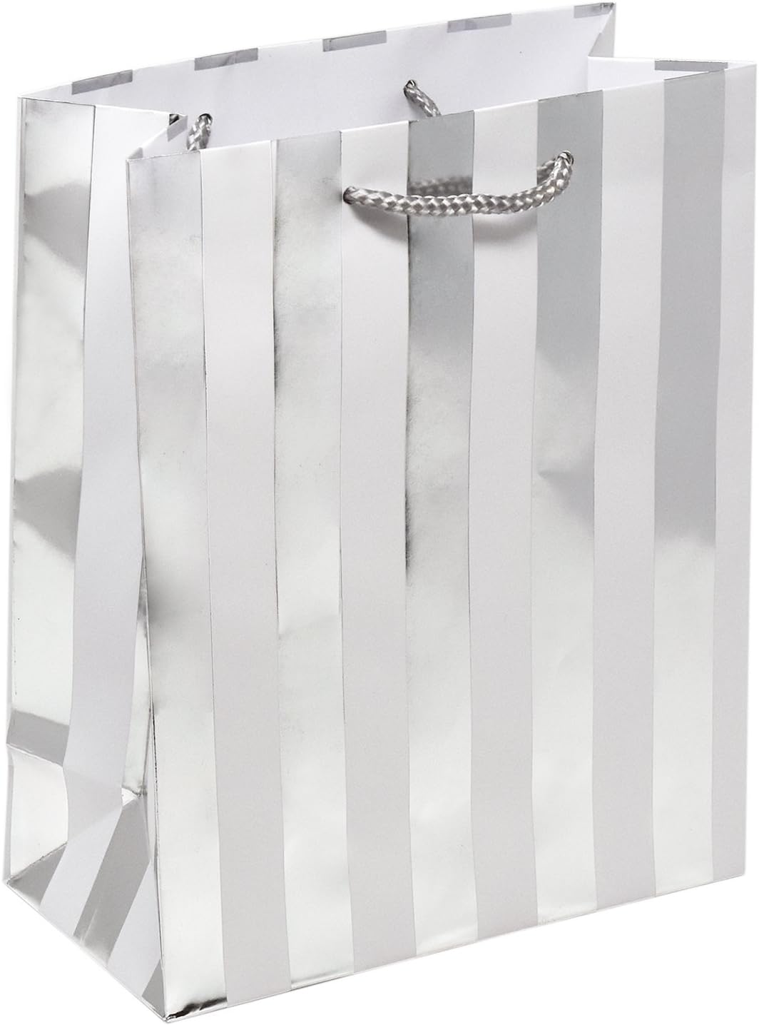 12 Metallic Silver Gift Bags Medium Sized with Rope Handle Polka Dots, Stripes and Chevron Exquisite Designs for Bridesmaid Wedding Christmas Holiday Birthday