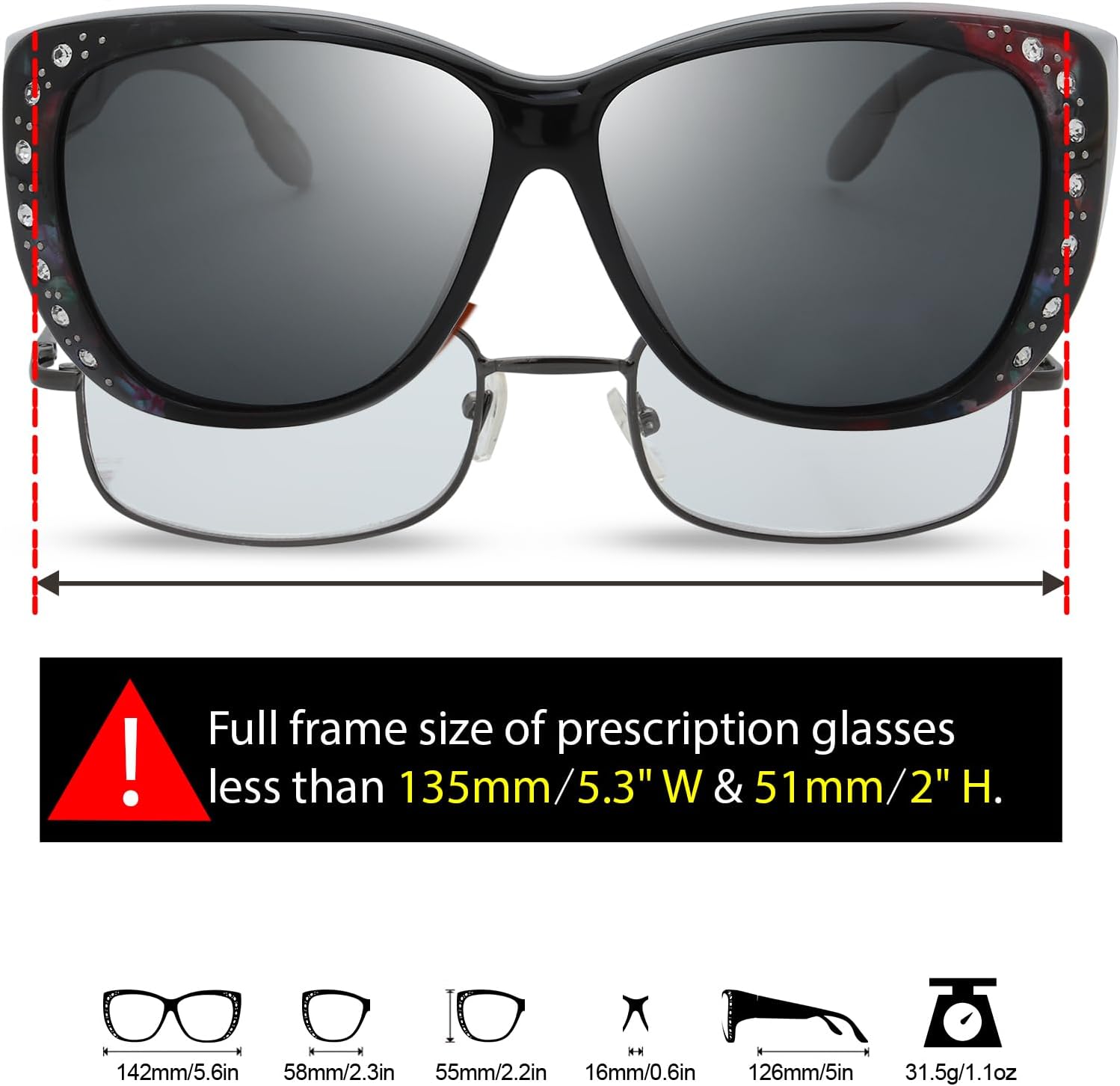 The Fresh Fit Over Glasses Rhinestone Polarized Sunglasses for Women FR1F5610 - Leather Eyeglasses Case