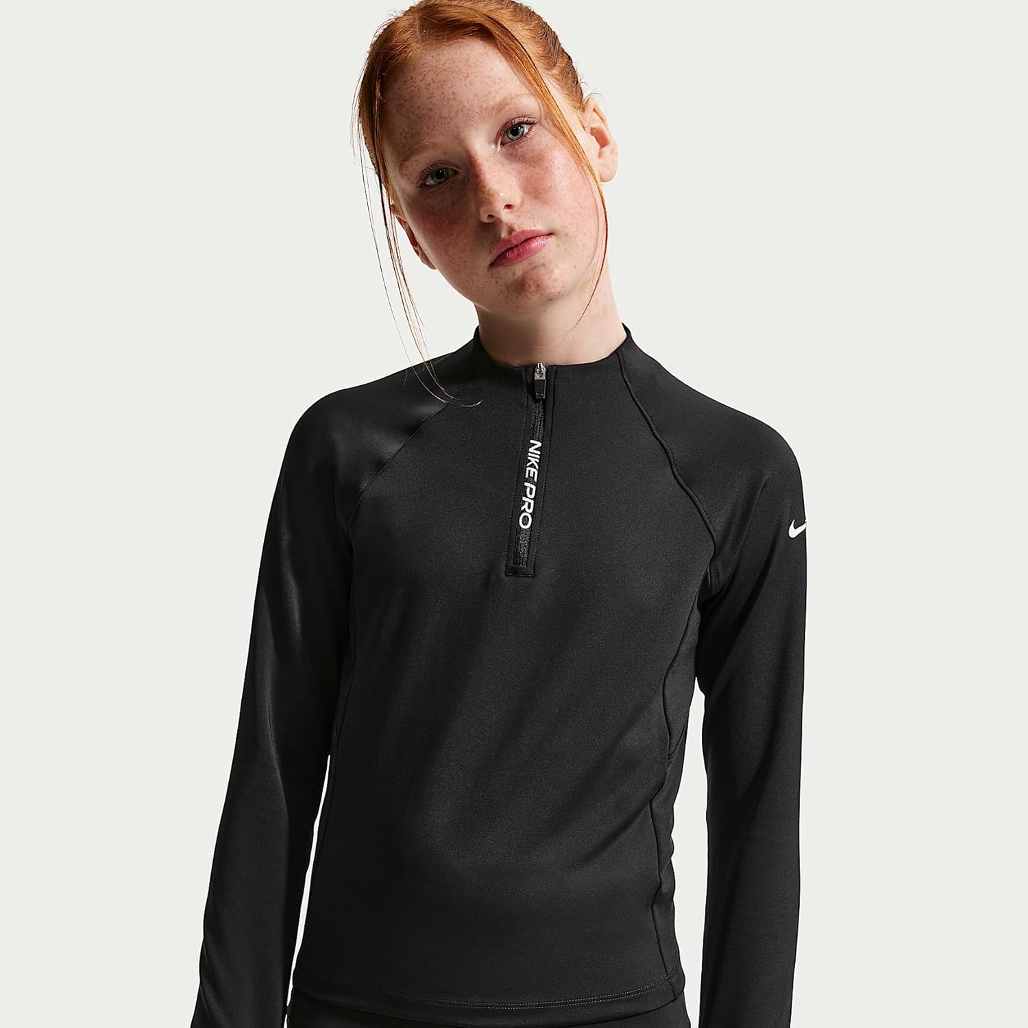 Nike Pro Big Kids' (Girls') Dri-FIT Half-Zip Long Sleeve (Black/Black/White)