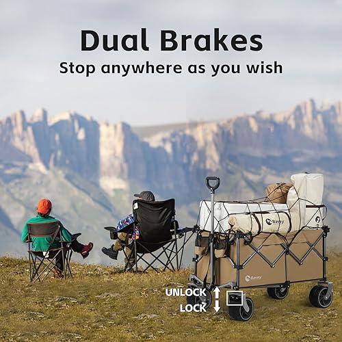 Miniatura 5 de Carro de playa de 220 litros con ruedas grandes, plegable con capacidad de 330 libras, vagones de comestibles utilitarios con frenos, carrito de