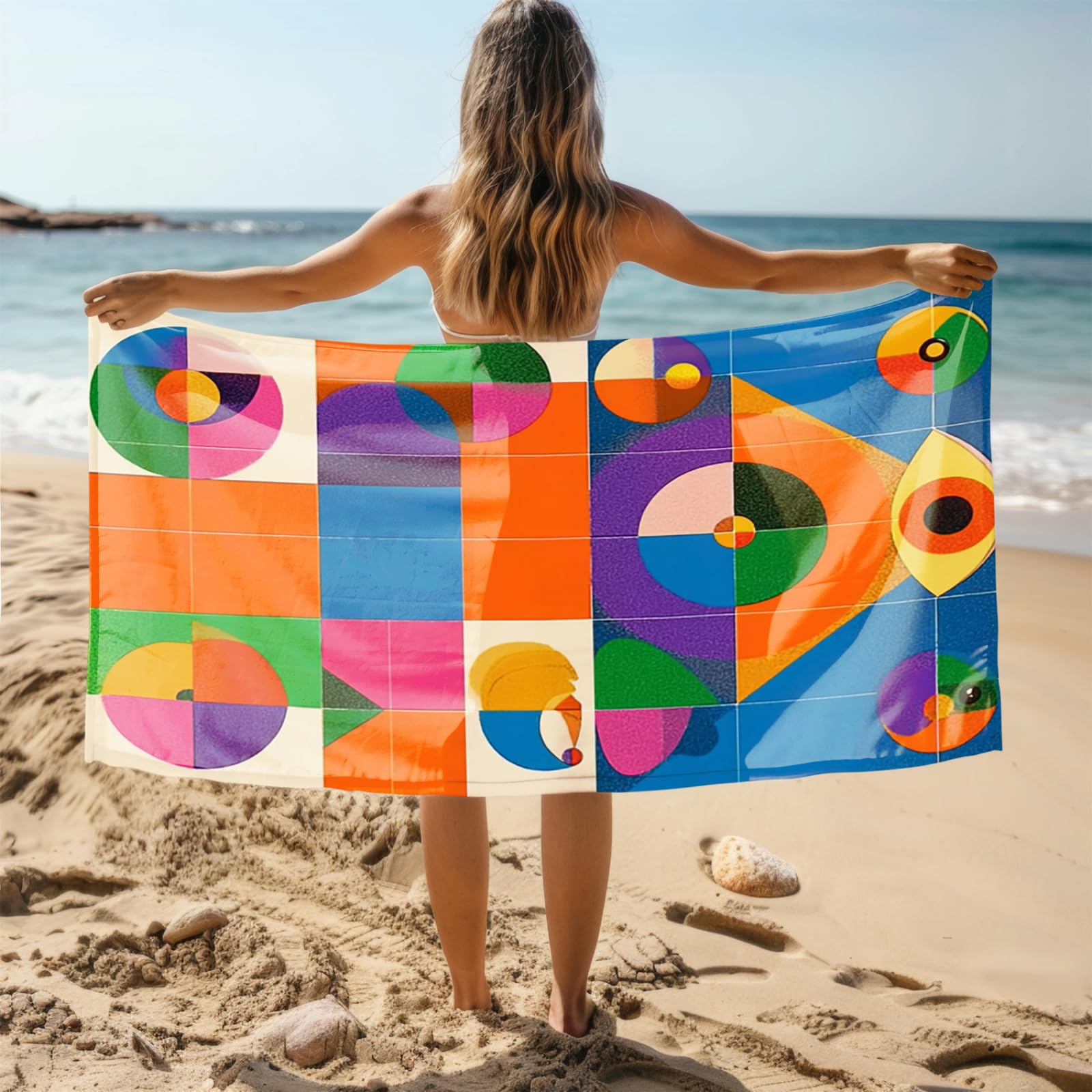 Genérico Toalla Playa Grande 100X200 Azul Naranja