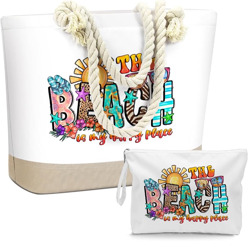 BELLOWDEER Bolsa tote de lona com bolsa impermeável para cosméticos