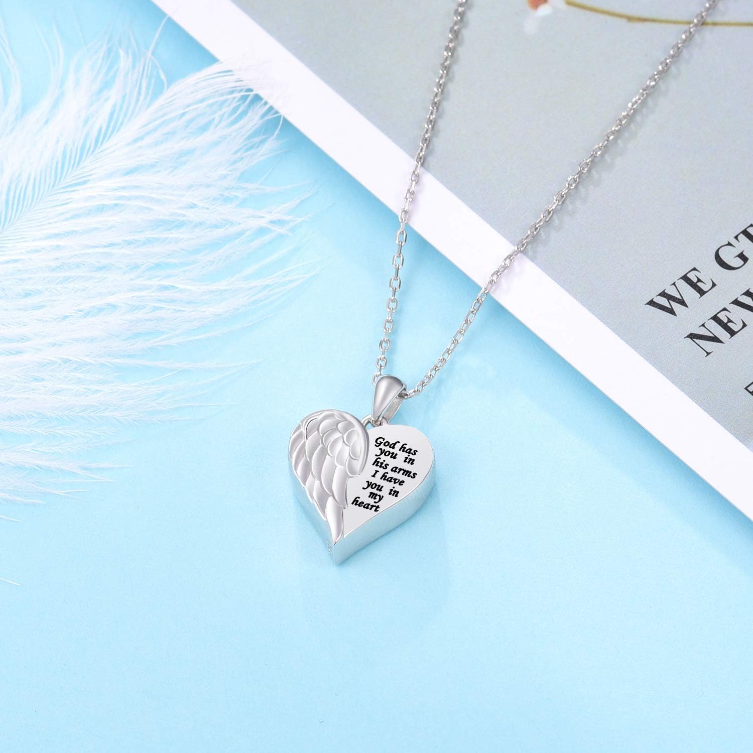 Jinlou Angel Wings Urn Necklace for Ashes Sterling Silver Forever in My Heart Cremation Jewelry for Women - Image 5