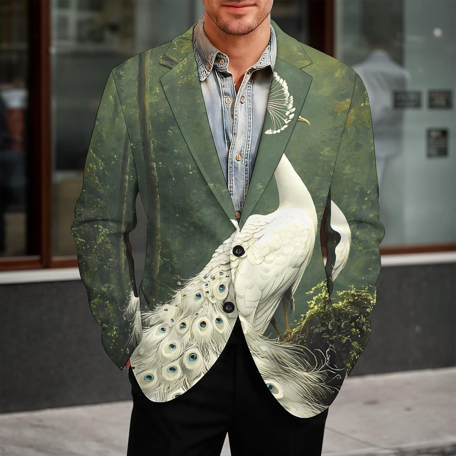 White Peacock Casual Suit Blazer for Men Buttons Jacket Coat Business