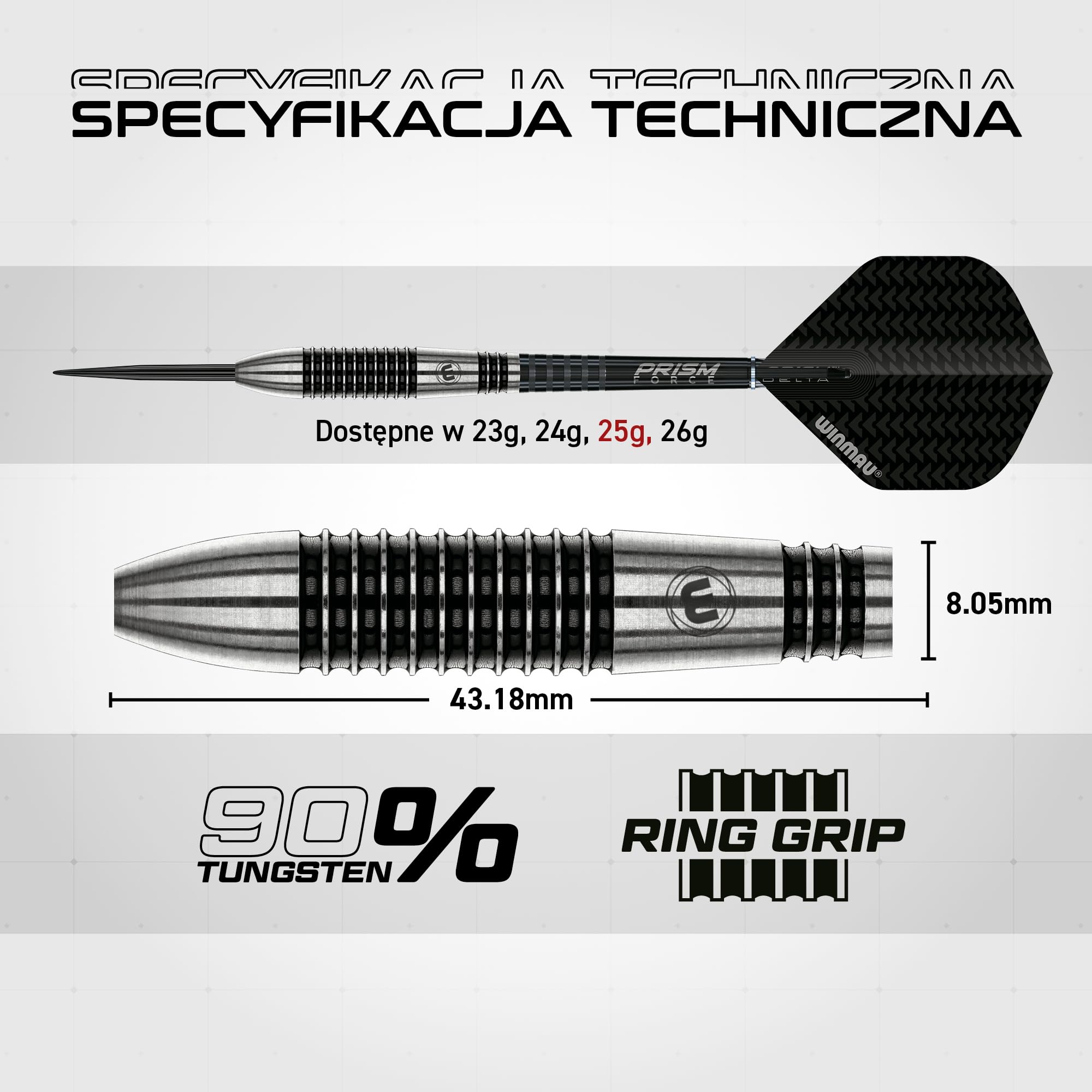 WINMAU Seria Blackout 25 g Torpedo Darty ze stalowymi grotami – 90% wolframu; profesjonalne metalowe groty z piórkami i nasadkami, precyzyjne darty turniejowe do treningu i zawodów
