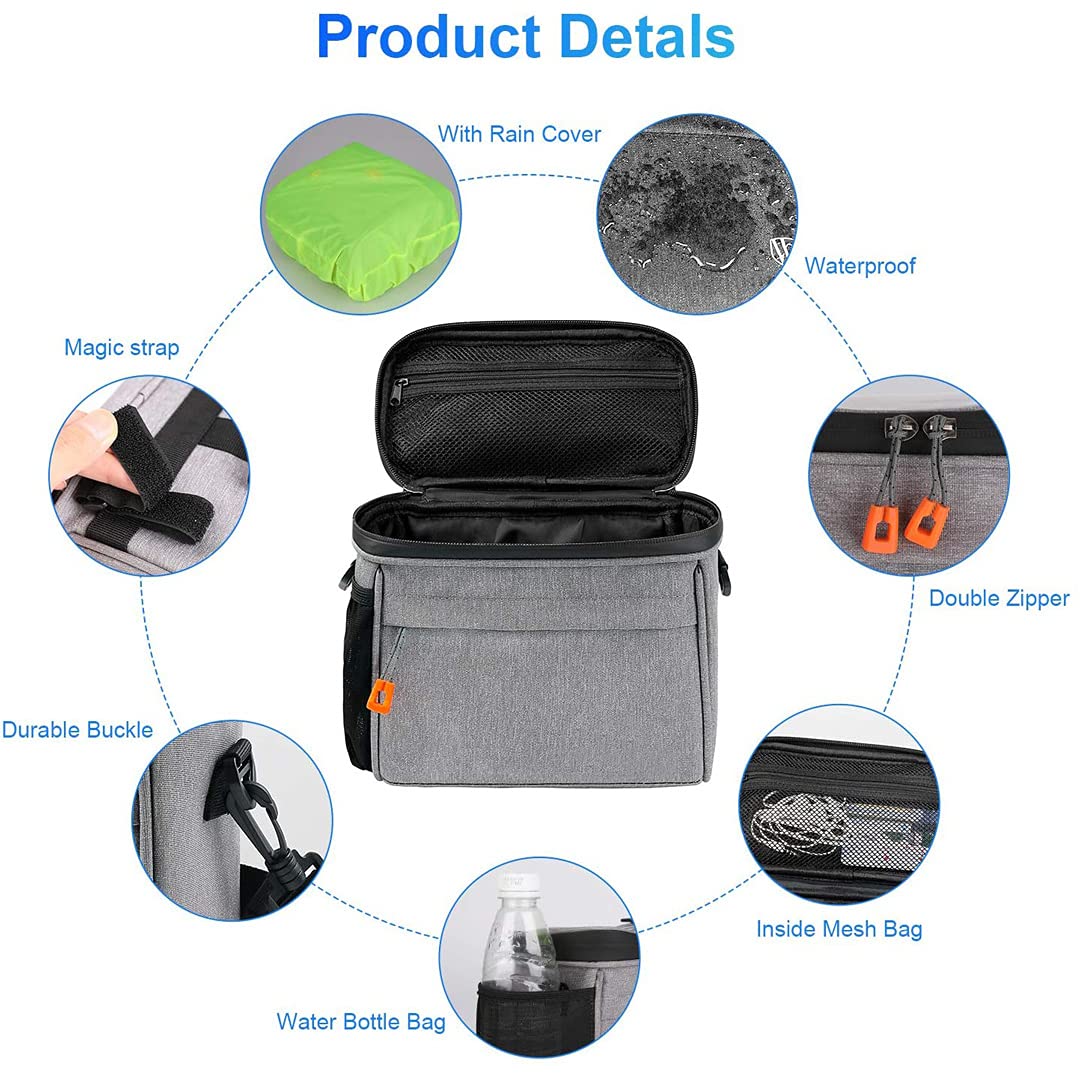 Borse da Manubrio da Ciclismo Borsa da Telaio da Bicicletta Borsa da Bici Impermeabile di Grande capacità con Touch Screen in TPU con Copertura Antipioggia e Tracolla Staccabile