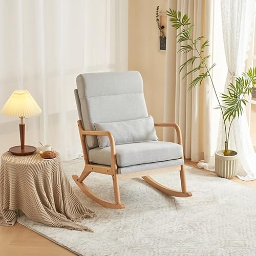 Miniatura 9 de Mecedora decorativa, moderna silla mecedora tapizada con respaldo alto y almohada de cintura, sillón de descanso, cómodas sillas laterales