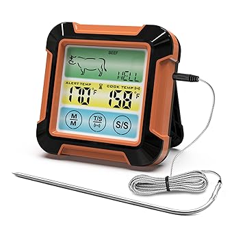 Digital Meat with Long Probe Upgraded Grill with LCD Screen Touch Control Backlight Alert Food Timer for Cooking Oven Q Huaishu