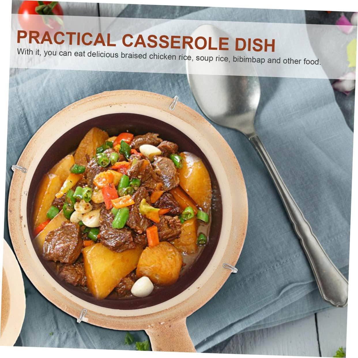 VOSAREA Single Handle Casserole Dish Clay Cooking Pot Lid Small Baking Dish Lid Terracotta Cookware Mexican Clay Cookware Casserole