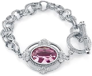 1928 Jewelry Women's Oval Lux Crystal Silver Toggle Link Bracelet