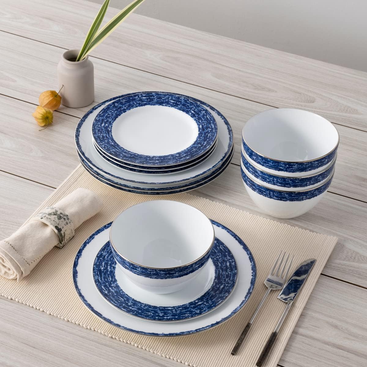 Noritake Blue Rill 12-Piece Dinnerware Set, Service for 4