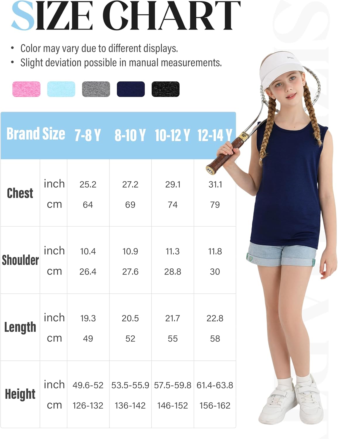 Poroka 5 Packs Girls Active Dry Fit Athletic Tank Top Performance Tech Sleeveless Shirts for Running Exercise Yoga