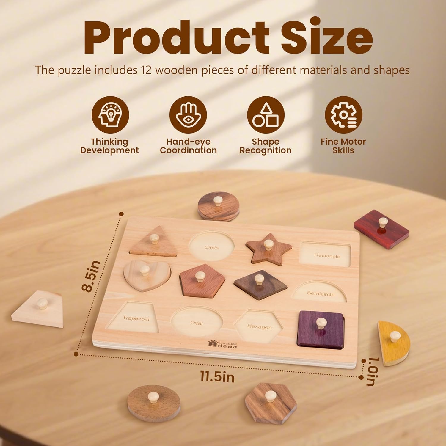 Adena Montessori Wooden Puzzles for Toddlers 1-2 image 2