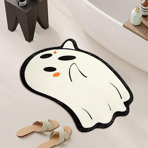 Miniatura 6 de Tapete de baño de fantasma de Halloween, tapete antideslizante de fantasma, tapete suave y absorbente, tapete de otoño para otoño, Acción de