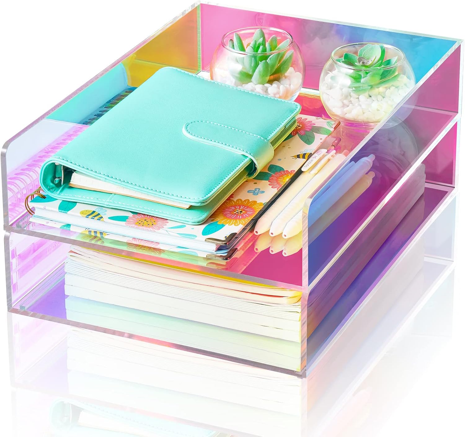 NiOffice 2Tier Iridescent Acrylic Letter Tray, Stackable