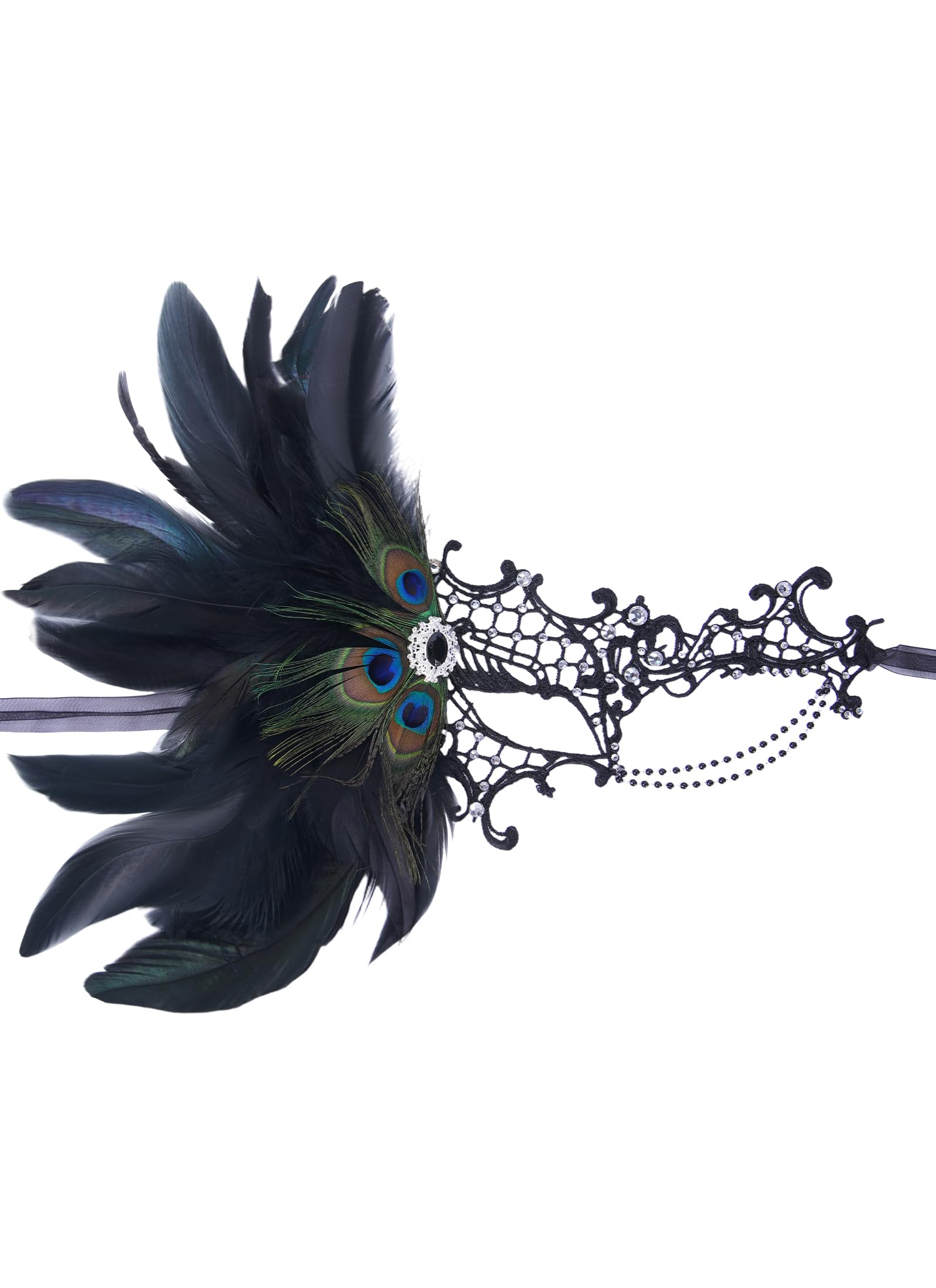 ETOFETE Lace Masquerade Mask for Women Peacock Feather Eyemask, Black — image 1