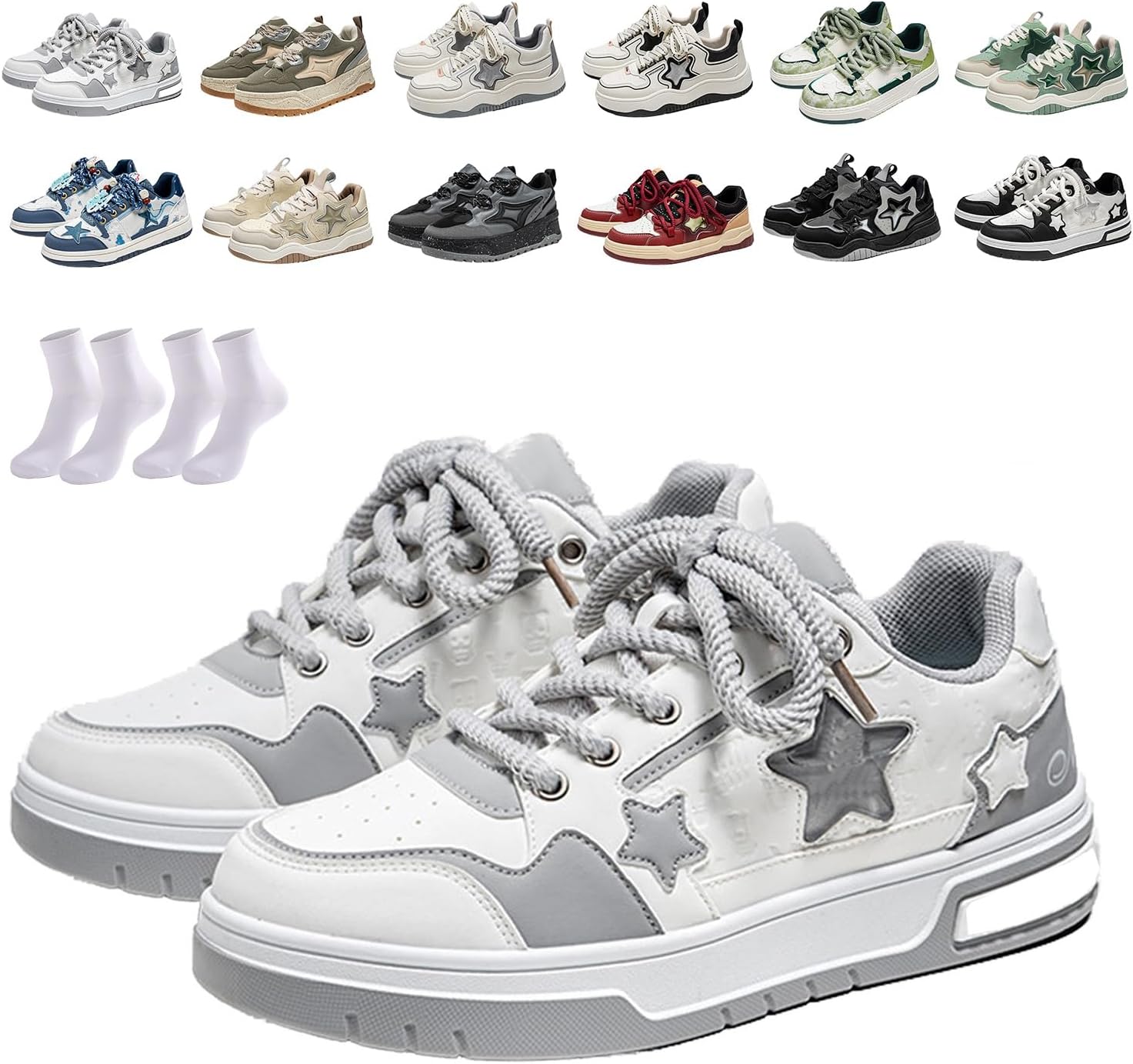 Women’s Y2K Star Chunky Sneakers - Cute Platform Skateboard Shoes with Thick Sole & Mesh Upper for Casual Walking, School Fashion Streetwear