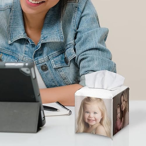 Miniatura 5 de Personalizar caja de pañuelos de cuero PU cuadrado caja de pañuelos titular personalizado su fotologotipotexto, personalizable en todos los lados,