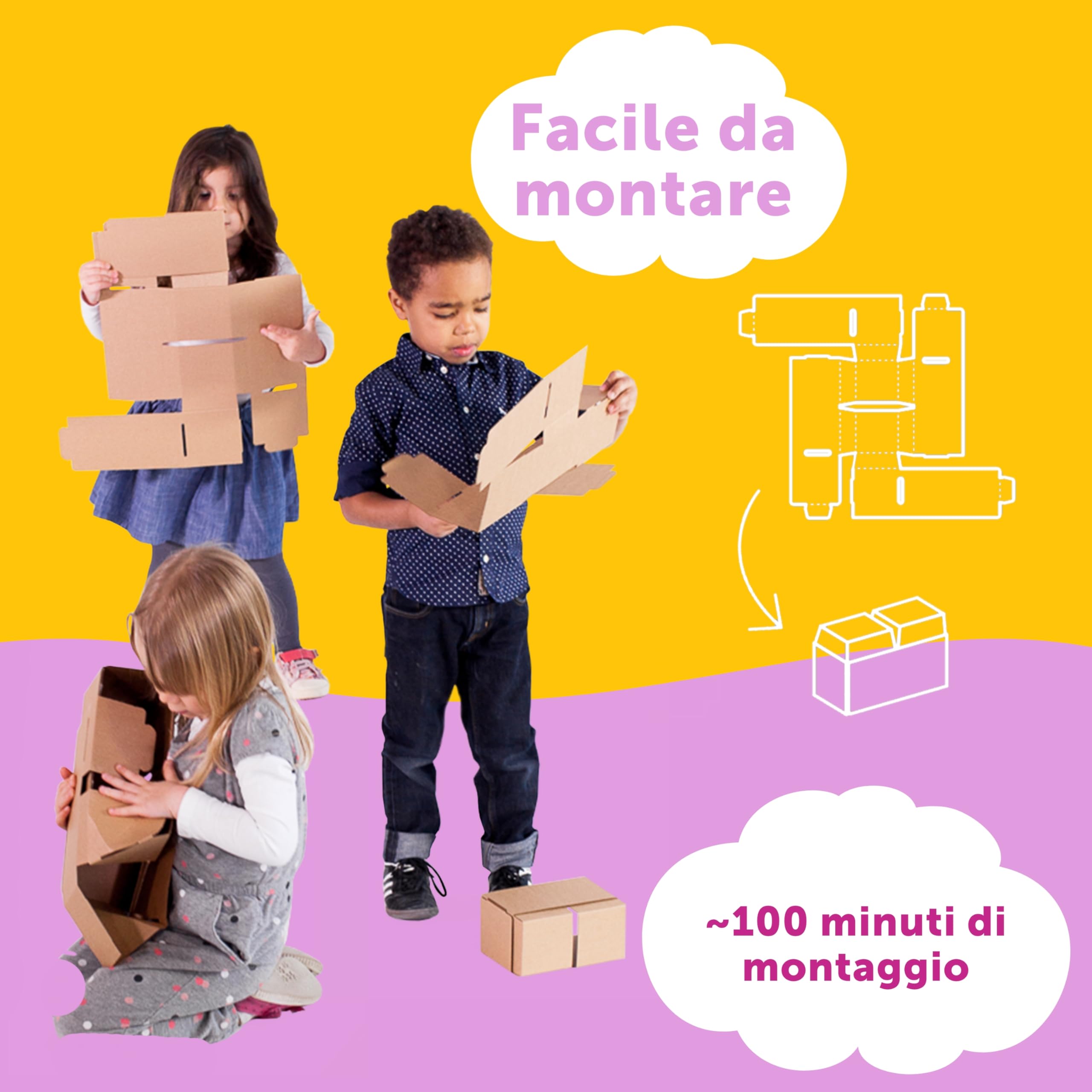 GIGI Bloks Capanna per Bambini da Interno | Set Costruzioni Incastro & Empilabili per Casetta per Bambini in Cartone con 203 Blocchi Costruzioni | Casa Giocattolo Robusta & Facile da Montare