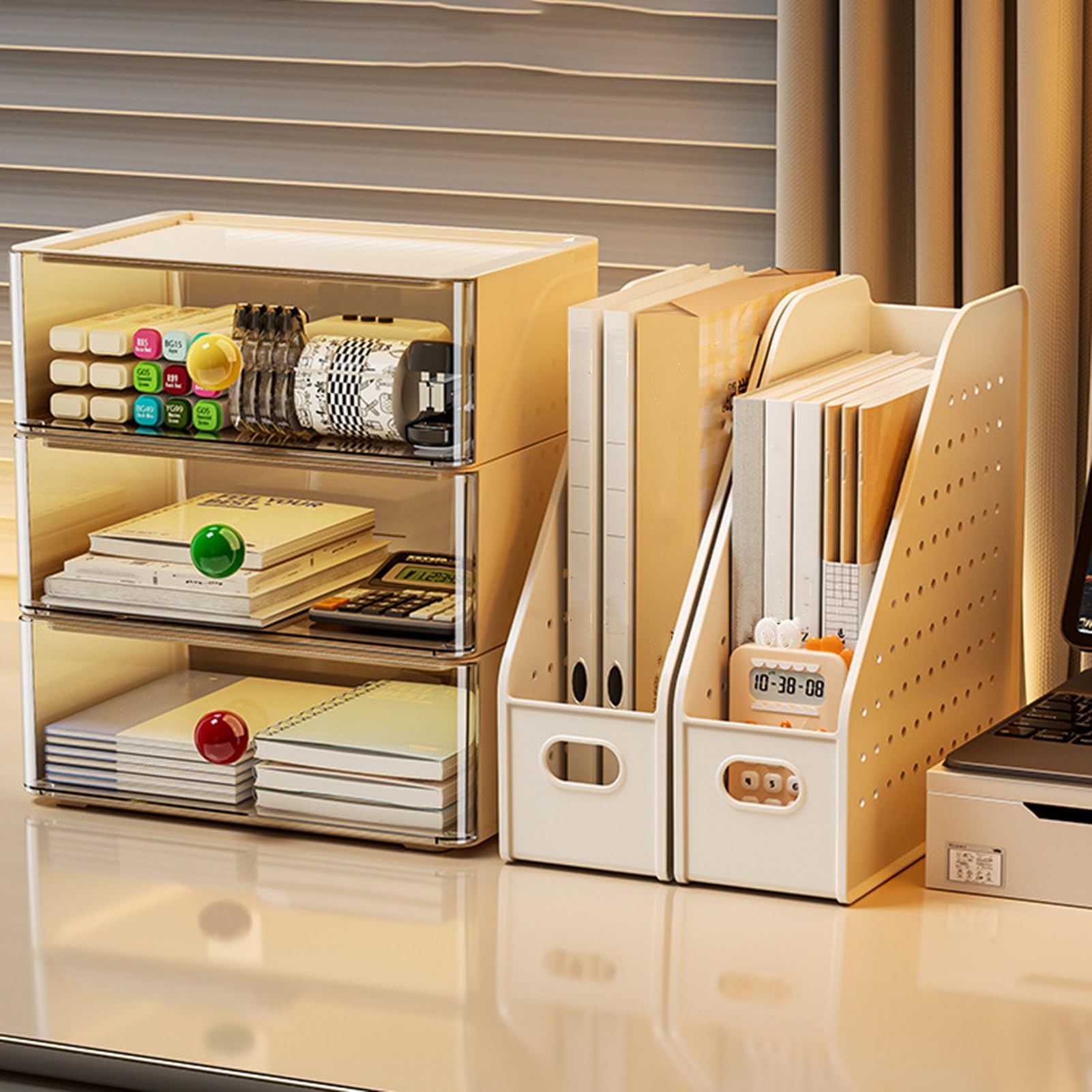 Leseständer – Multi-Grid-Schreibtisch-Organizer mit erhöhtem Boden, abgerundete Ecken, um das Kippen von Büchern zu verhindern, Macaron-Farben für Kinder, Arbeitszimmer, Schreibtischzubehör