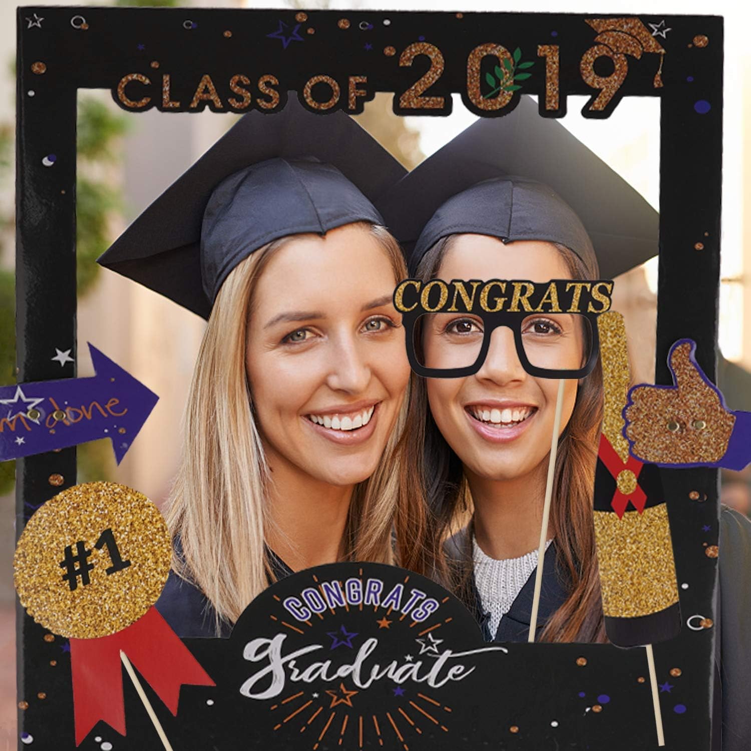 2019 Graduation Photo Booth Props with Class of 2019 Grad Photo Booth Frame Selfie Picture Frame for Graduation Party Supplies 2019 High School Senior Prom Grad Party