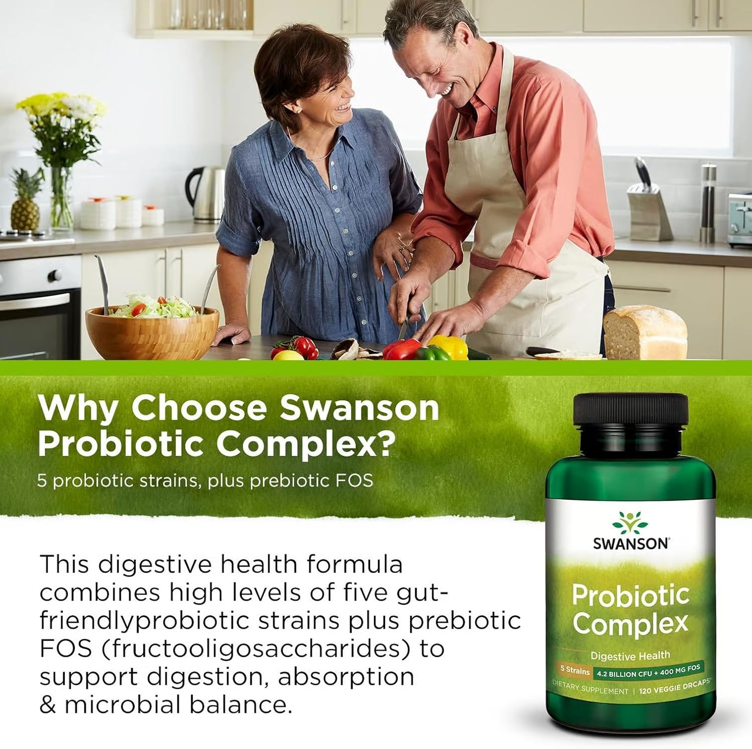 Swanson Probiotic Complex 4.2 Billion CFU 5-Strain Digestive Health Fat Metabolism Satiety Prebiotic FOS Complex Supplement 120 Veggie DRcaps - Image 6