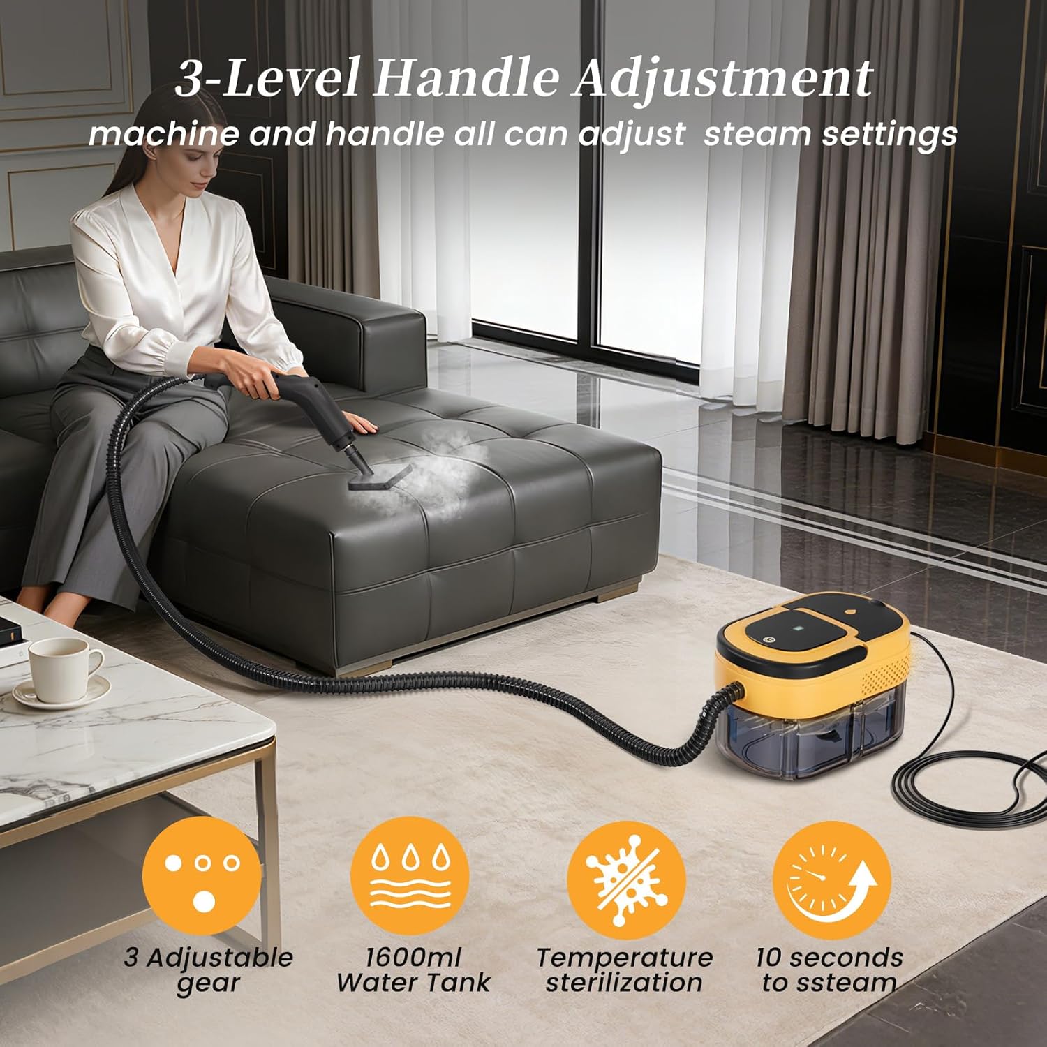 Steam Cleaner for Home & Car-Portable Handheld Steamer for Cleaning 3-Level Adjustable, 15s Heat-Up, Handheld Steam Cleaner for Home