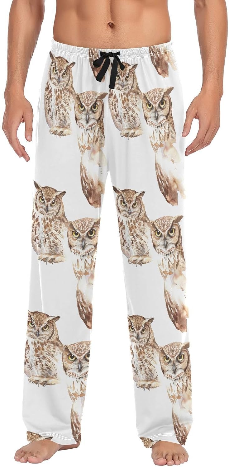 ALAZA Owl Prints Animal Men's Sleepwear Mens Pajama Pants Bottoms with Pockets, S