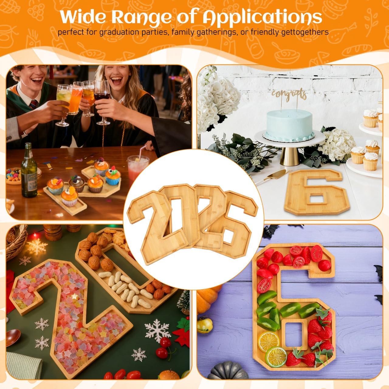 Unomor 2026 Fillable Number Charcuterie Tray 11.81X7.67In Divided Serving Platter for Cheese Board Appetizers Snacks Party Centerpiece