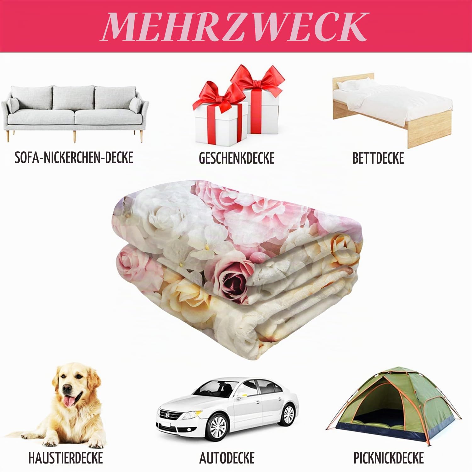 YISUMEI Bedruckte Kuscheldecke Bunt Rosen Decke Flauschig Weich Fleecedecke 150x200 cm