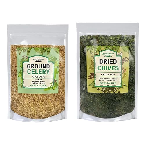 Unpretentious Paquete de semillas de apio seco y cebollino molido, 8 onzas cada uno, especias sabrosas, salmueras y ensaladas