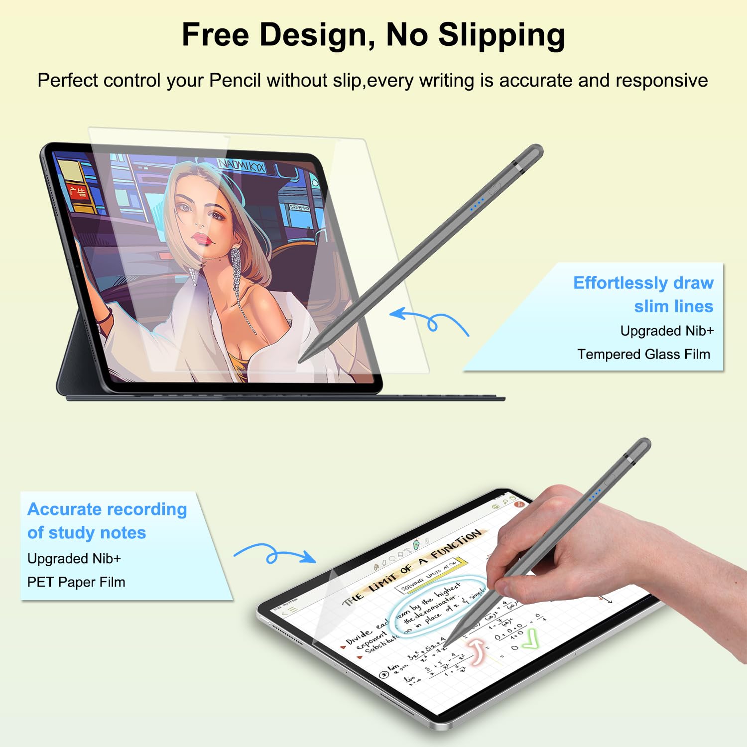 Penna per iPad 2018-2025, Pencil 1 Generazione con Ricarica Rapida, All"inclinazione, Rifiuto del Palmo, Pen per i-Pad Air 3-5ª/11"/13", Mini 5/6ª, iPad 6-10ª, Pro 11"/12,9"(3-6ª)/13" (Gris)
