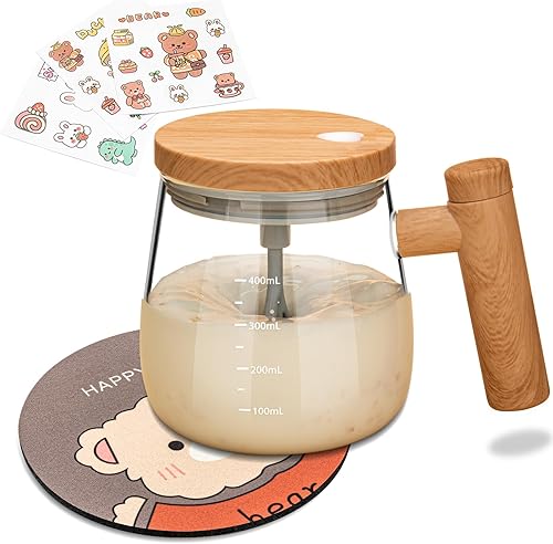 Taza autoagitadora, taza eléctrica de alta velocidad, taza de café autoagitación de 13.5 fl oz con tapa, taza de vidrio de borosilicato alto para